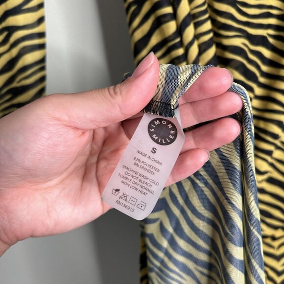 Simon Miller Zesty Yellow Black Zebra Stripe Mesh Maxi Dress Women's Size Small - Picture 6 of 9